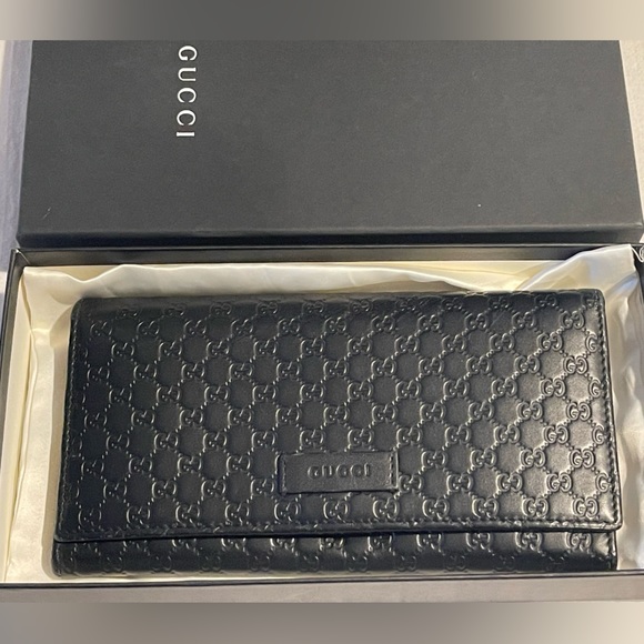 Gucci Handbags - GUCCI black MICRO GUCCISSIMA leather LOGO snap flap Continental GG Wallet